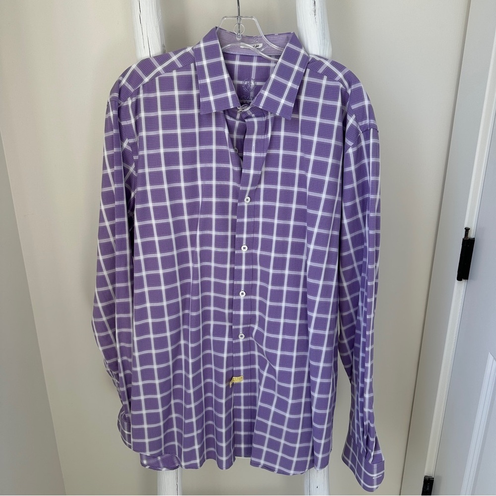 Bugatchi Men’s Purple Grid Pattern Long Sleeve Dress Shirt SZ XL - Picture 3 of 13